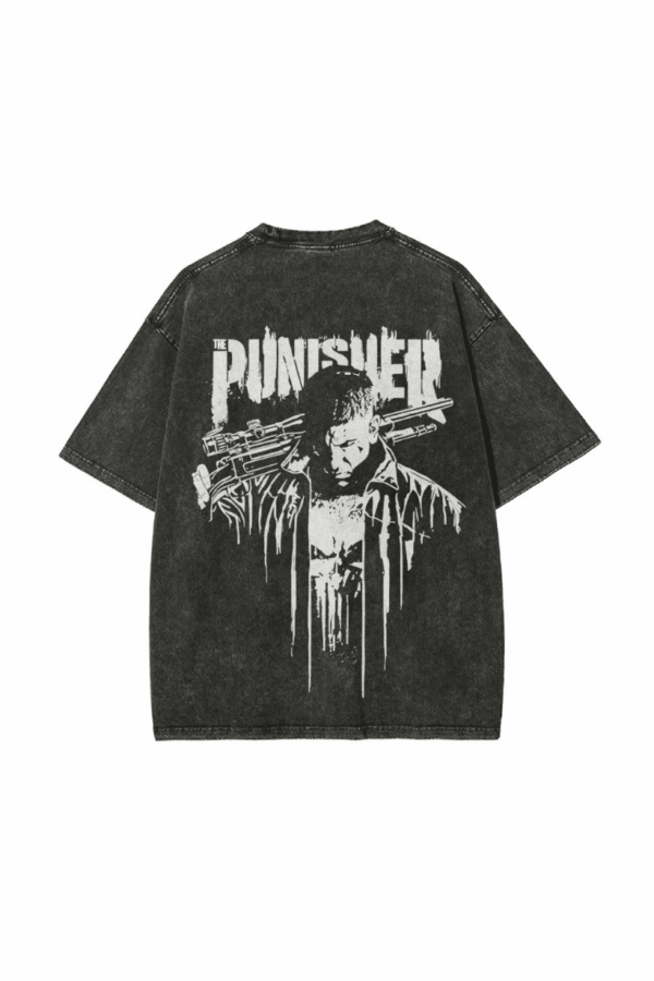 Over sized Skull Punisher Graphic Tee – Black - Image 2