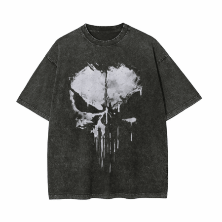 Over sized Skull Punisher Graphic Tee – Black